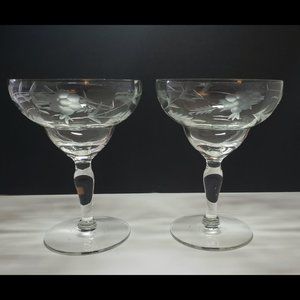 Vintage Etched Flower Champagne Cocktail Glasses